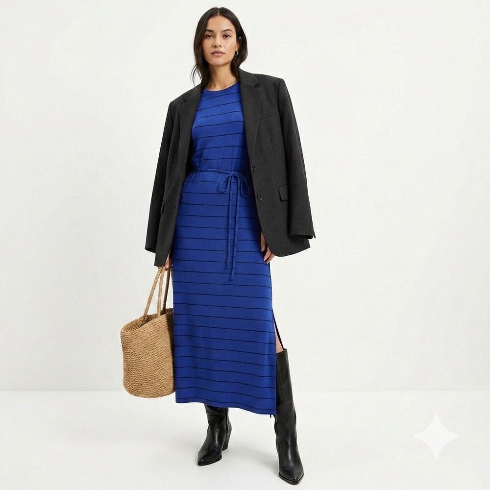 Banana Republic Striped Knit Maxi Dress Mountain Blue Small Coastal Minimalist